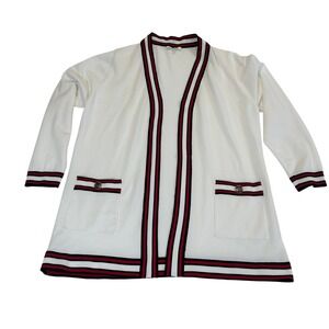 Essentials Milano Women's White Nautical Striped Open Front Cardigan‎ Jacket Med